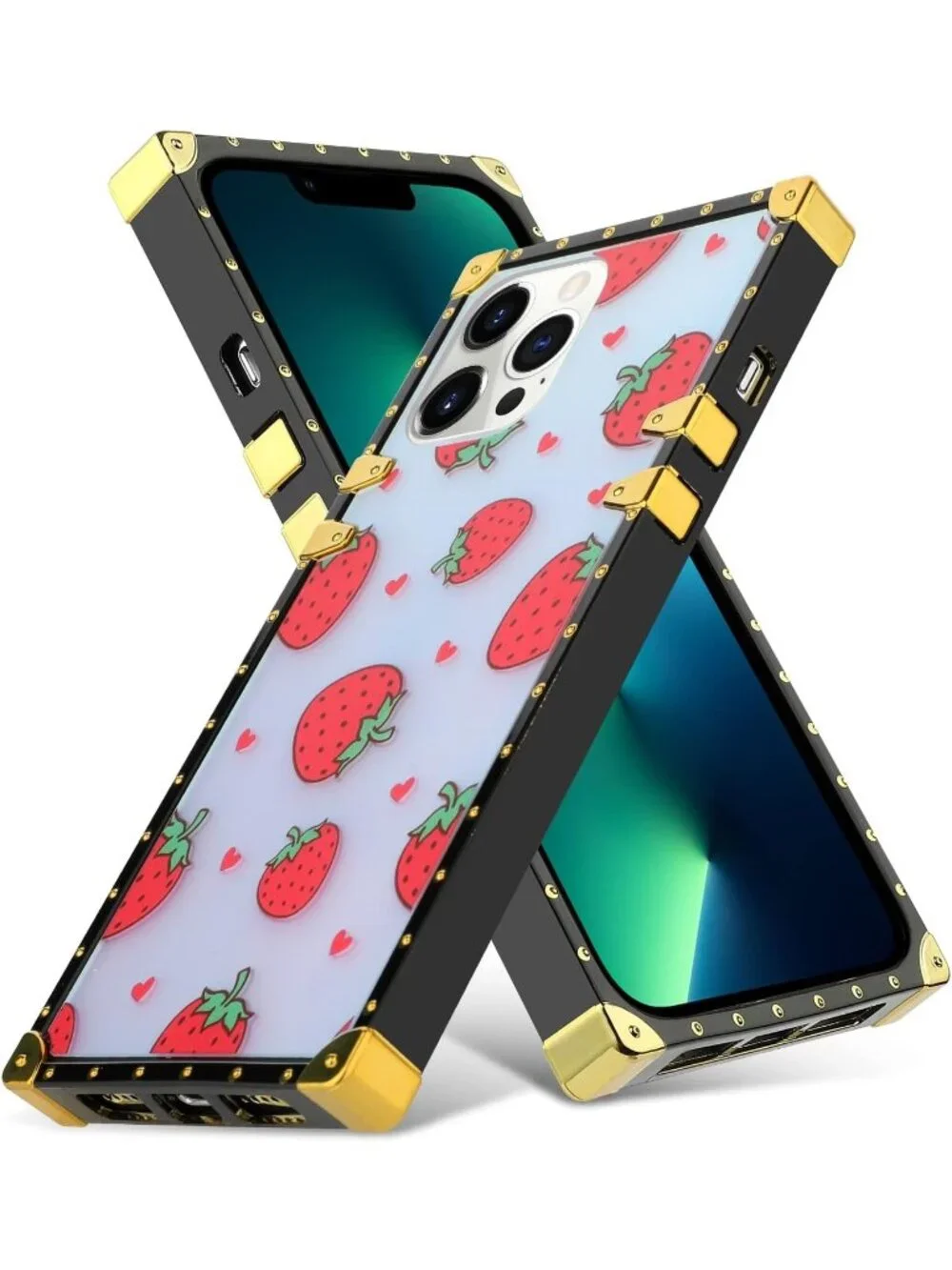 Strawberry Gradient iPhone XR Case – Gold Trim Square, Slim Protective Cover